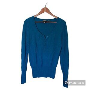 Maurices Fine Line Teal Blue Cashmere Sweater Women's Juniors Size L Long Sleeve